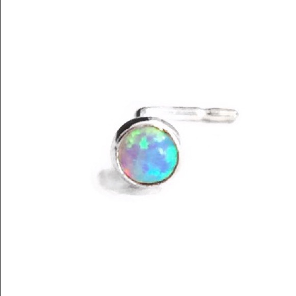 925 Sterling Silver Blue Fire Opal Nose Ring &/or Helix Cartilage Stud Earring - Picture 7 of 12